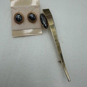 Vintage Hematite Brooch and earrings